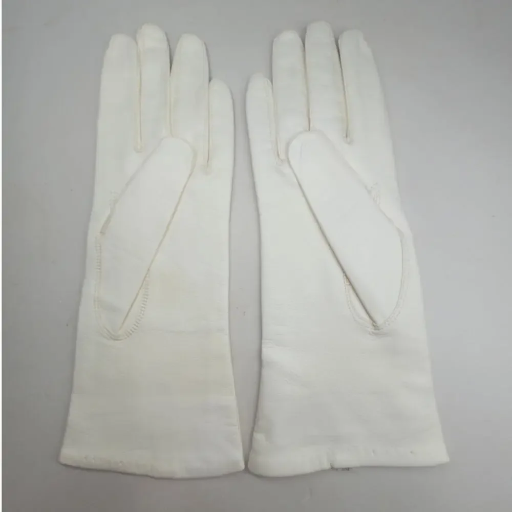 Vintage White Italian Leather Ladies Wrist Length Shorties‎ Lined Dress Gloves